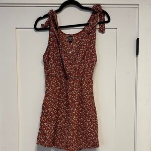 Rust Floral Romper with Bow Straps